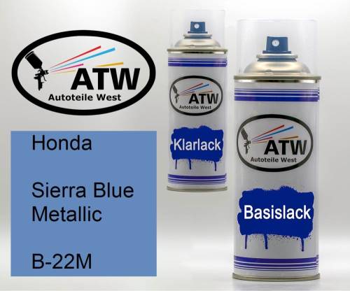 Honda, Sierra Blue Metallic, B-22M: 400ml Sprühdose + 400ml Klarlack - Set, von ATW Autoteile West.